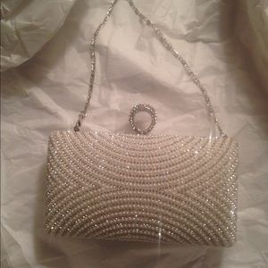 David's Bridal Curved Pearl And Crystal Minaudiere